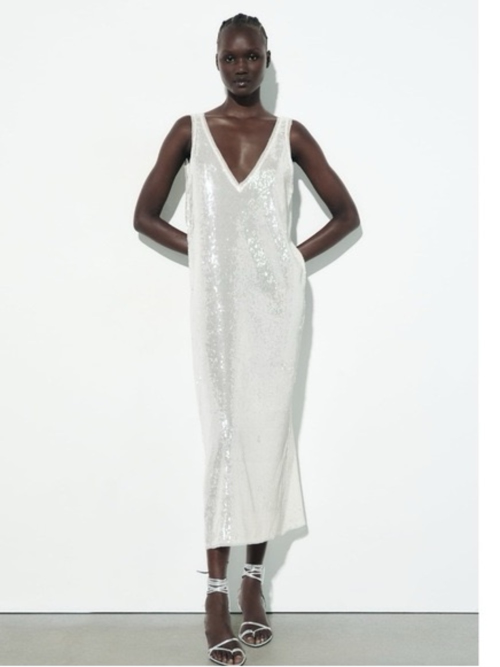 Zara Terez White Sequin V-Neck Midi Dress